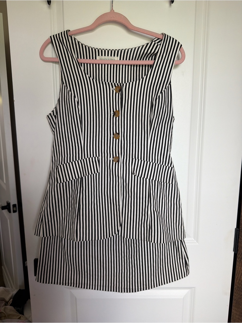 Sleeveless Black & White Stripe Button-Front Romper